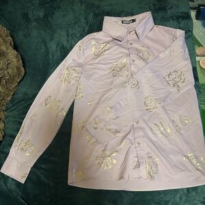 Men’s dress shirt Zeroyaa purple gold flowers size medium